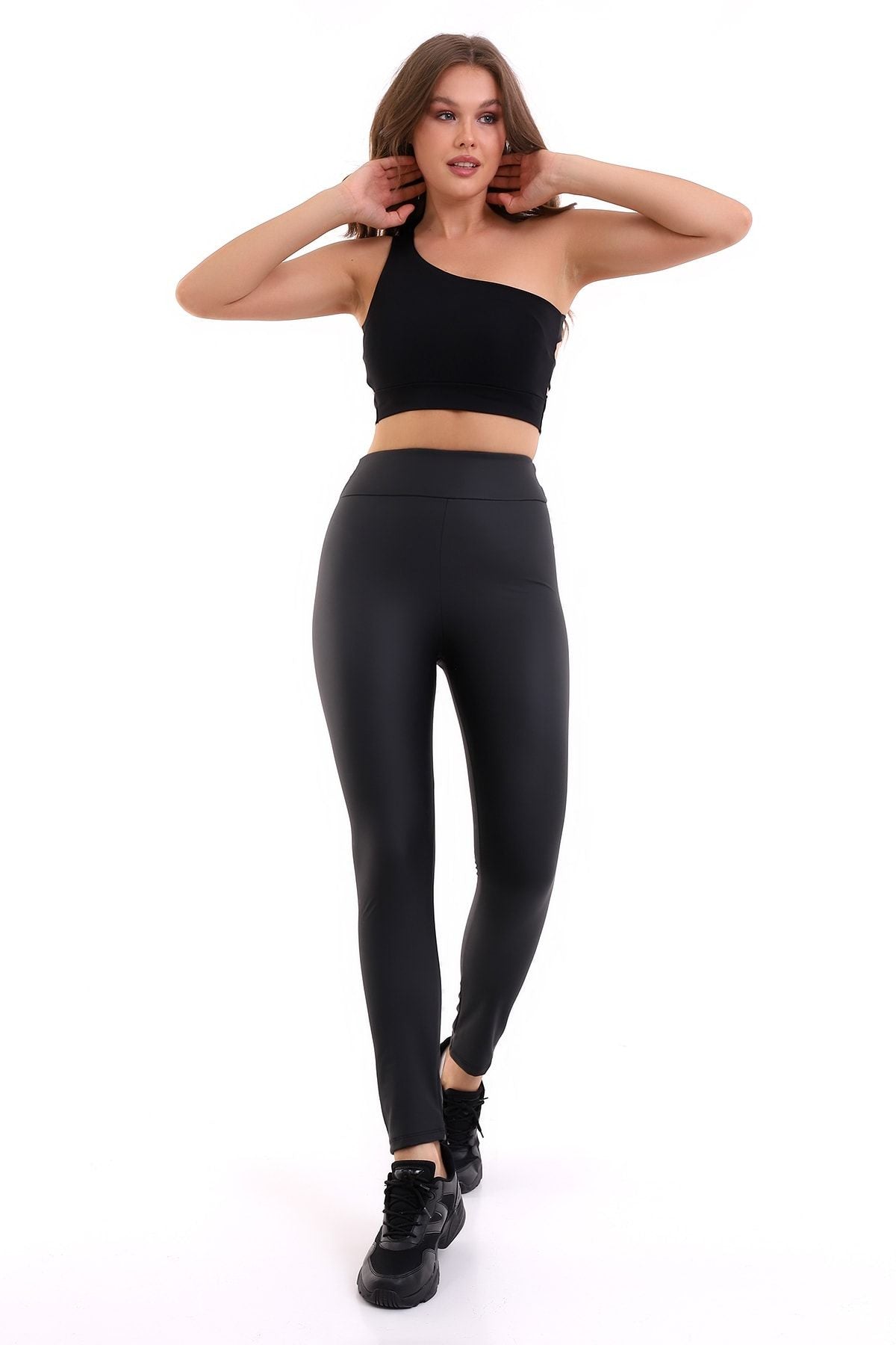 Yüksek Bel Toparlayıcı Mat Deri Tayt