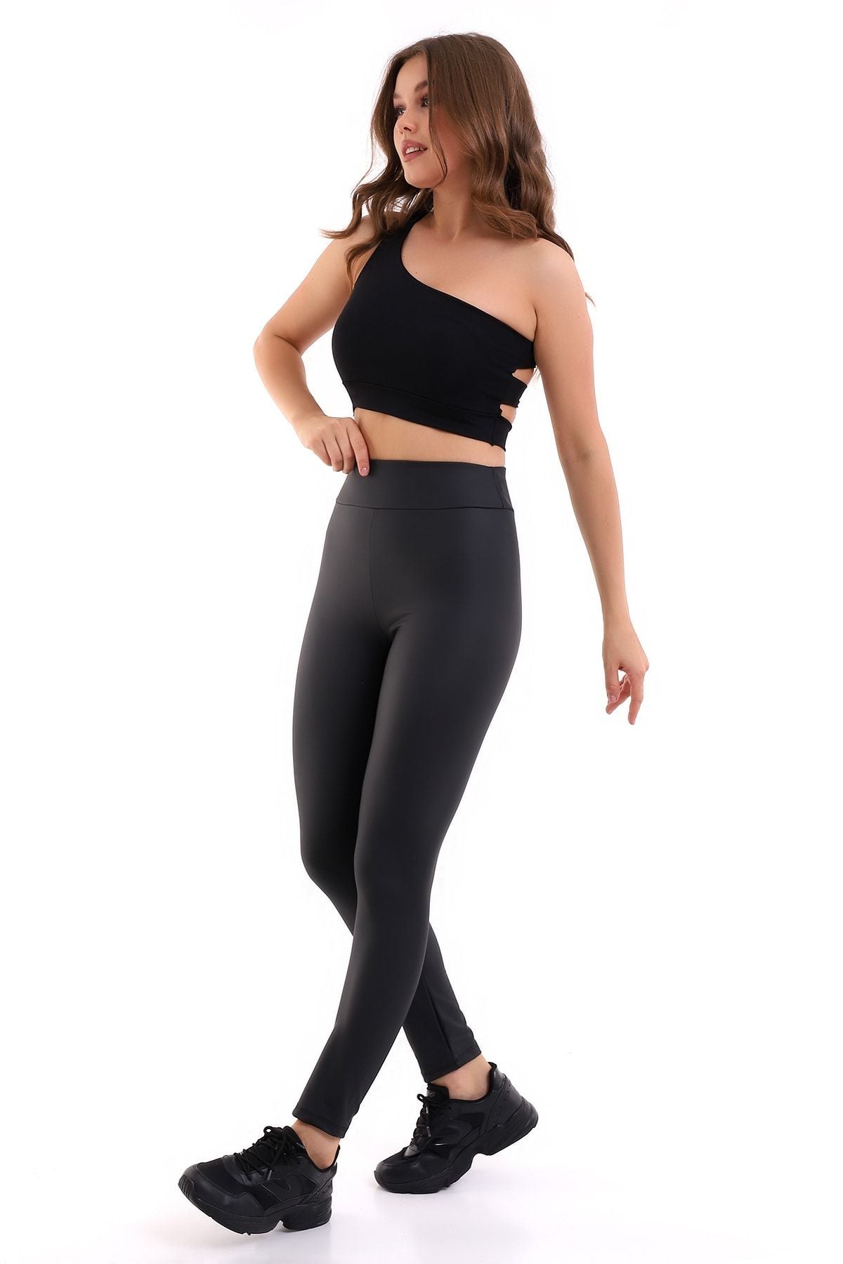 Yüksek Bel Toparlayıcı Mat Deri Tayt