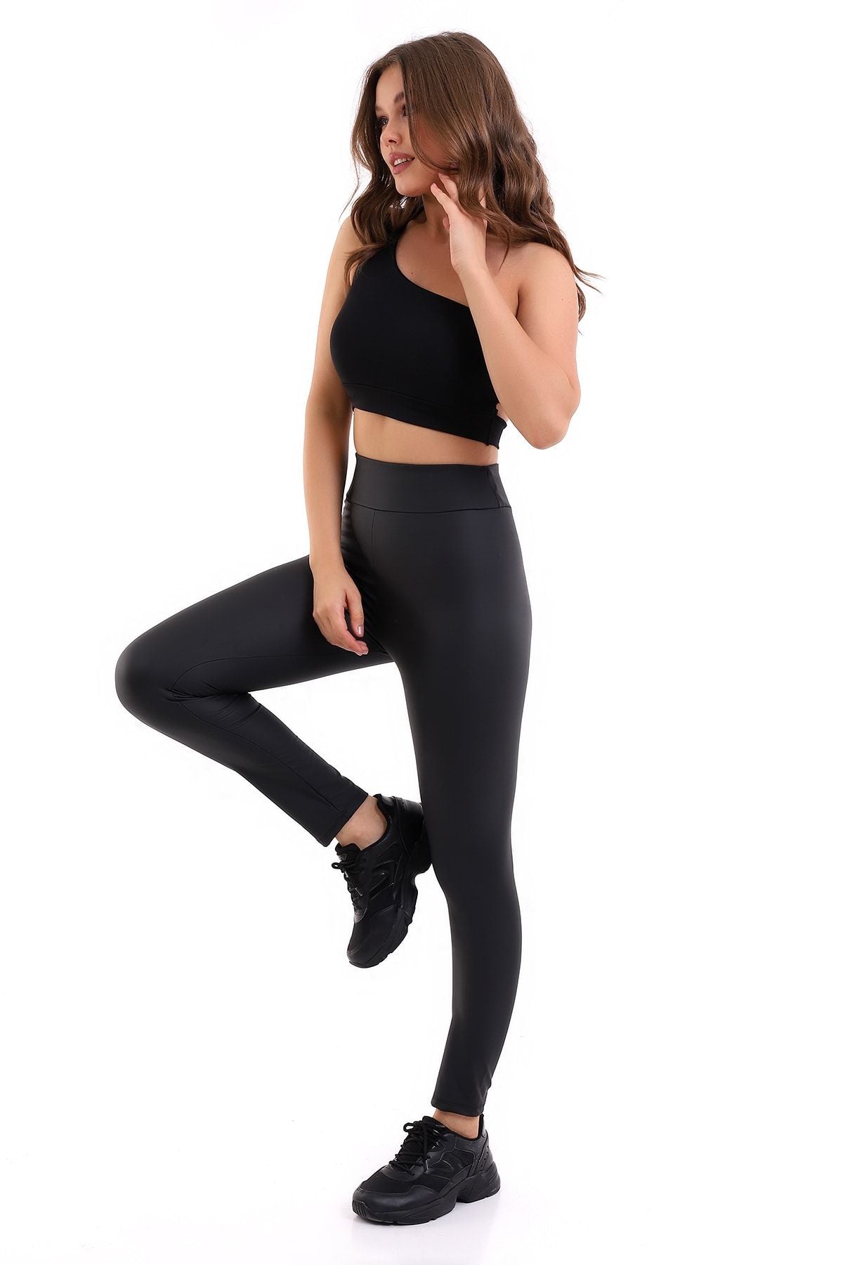 Yüksek Bel Toparlayıcı Mat Deri Tayt